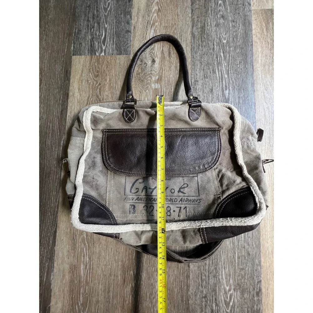 Myra Bag Gaynor Pan Am Tote Womens Large Brown Good Upcycled Canvas Leather